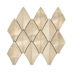Gold leaf aluminum mosaic tile sheet on a white background