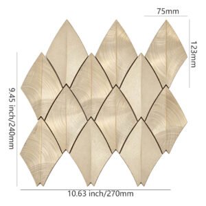 Mosaico de alumínio dourado em forma de folha para backsplash