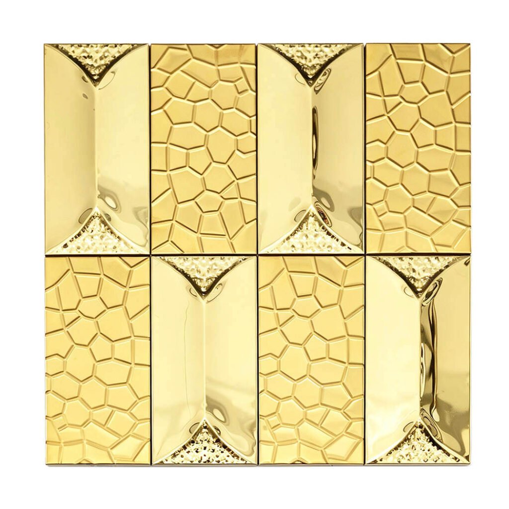 Mosaico de acero inoxidable – dorado, rectangular, 3D, gran formato, 3×6, para salpicadero