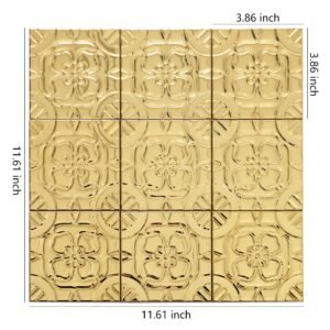 Vierkante gouden metalen wandtegel van roestvrij staal met reliëfbloemstructuur