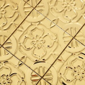 Vierkante gouden metalen wandtegel van roestvrij staal met reliëfbloemstructuur