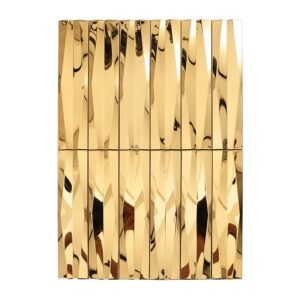 Full sheet of gold stainless steel 3D wave strip mosaic tile