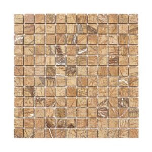 Front view of golden brown marble square mosaic tile sheet
