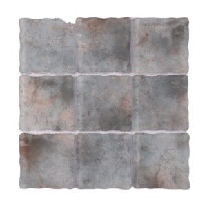 Gray beige wavy square glass mosaic tile sheet on white background