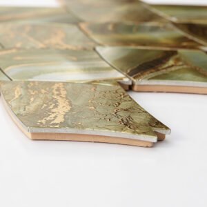 Mosaikfliesen aus Aluminium – Grün / Goldfarben, für Wände – BJ-A7AC74B4484A