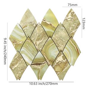 Mosaikfliesen aus Aluminium – Grün / Goldfarben, für Wände – BJ-A7AC74B4484A