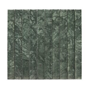 Full sheet of green marble strip mosaic tiles aligned vertically