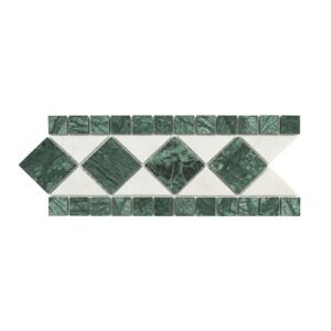 Front view of green marble and white triangle mosaic border tile