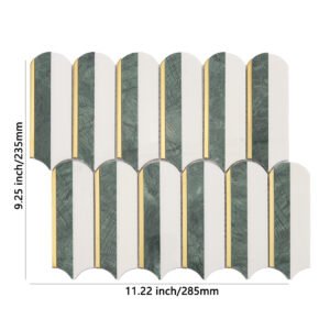 Piastrelle a mosaico in marmo – bianco / verde / dorato – BJ-83FF70A0BA0C