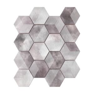 Grey hexagon aluminum mosaic tile with geometric design