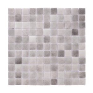 Front view of grey recycled glass mosaic tile sheet