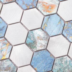 Mosaikfliesen aus Aluminium – Blau / Silberfarben, Sechsecke, für Wände
