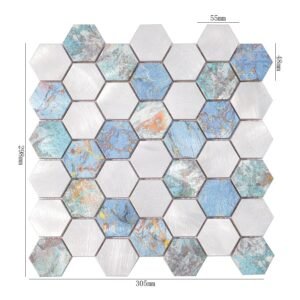Mosaikfliesen aus Aluminium – Blau / Silberfarben, Sechsecke, für Wände