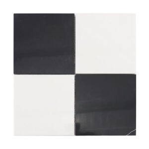 Front view of honed black and white checkerboard mosaic tile