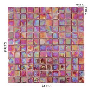 Piastrelle a mosaico in vetro – rosso, quadrato, iridescente, lucido, per doccia