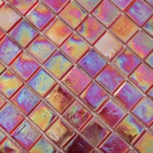 Piastrelle a mosaico in vetro – rosso, quadrato, iridescente, lucido, per doccia