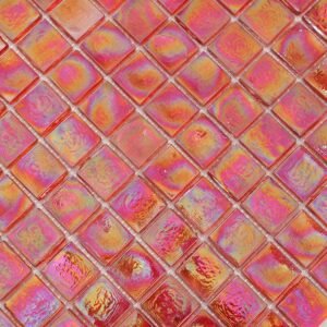 Folha de mosaico quadrado de vidro iridescente vermelho, 11,73 × 11,73 polegadas