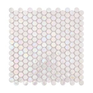 Pearl White Iridescent Penny Round Glass Mosaic Tiles for Walls and Floors
