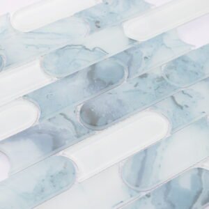 Mosaïque en verre – bleu clair, linéaire, pour douche