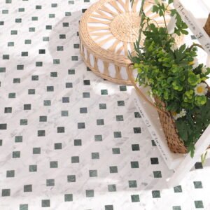 Marble mosaic used on floor with basket and flowers decoration
