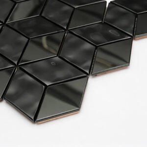 Vintage sort metalmosaik med kube- og rombemønster til køkken- og badeværelsesvæg