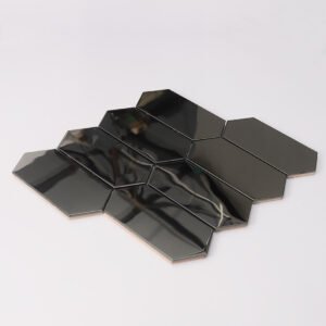 Metallmosaikfliesen – Schwarz, Sechsecke, Spiegeloptik