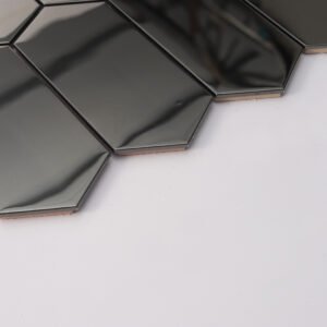 Metallmosaikfliesen – Schwarz, Sechsecke, Spiegeloptik