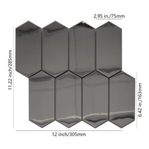 Metallmosaikfliesen – Schwarz, Sechsecke, Spiegeloptik