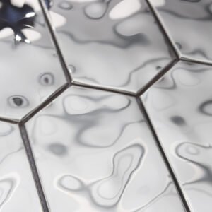 Mosaïque en acier inoxydable – argenté, hexagonal, pour mur — BJ-5C08B1CE472B