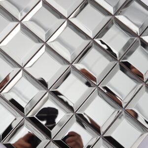 Mosaico quadrado em aço inoxidável prateado espelhado com bordas biseladas
