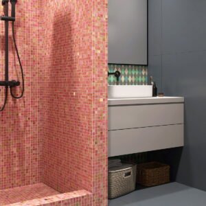 Mosaicos de vidro rosa-claro com folha de ouro 24K
