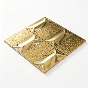 Mosaico de acero inoxidable – dorado, rectangular, 3D, gran formato, 3×6, para salpicadero