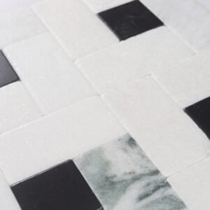 Mosaico de mármol – blanco / negro, cuadrado, geométrico — BJ-031310A1626B