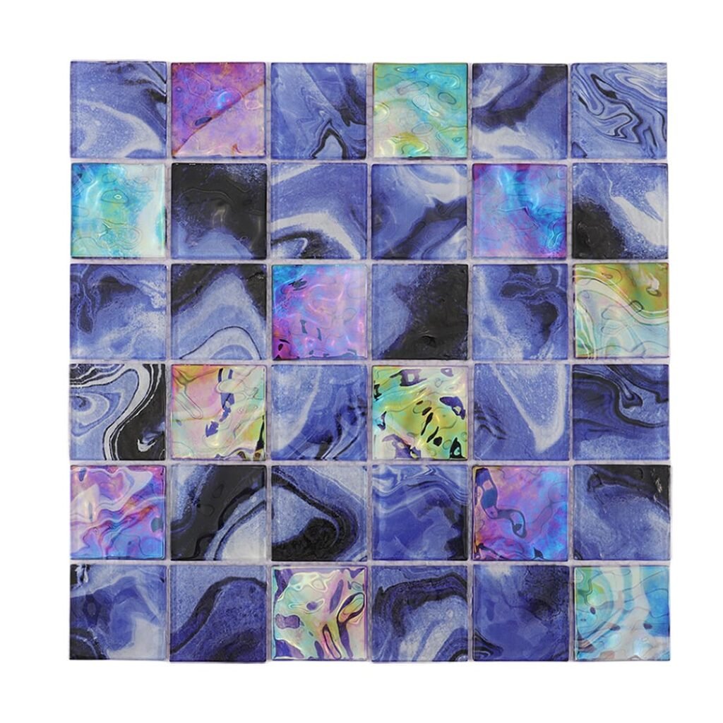 Glasmosaikfliesen – Marineblau, Quadrate, irisierend, für Fliesenspiegel