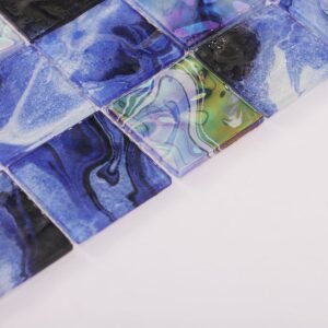 Glasmosaikfliesen – Marineblau, Quadrate, irisierend, für Fliesenspiegel