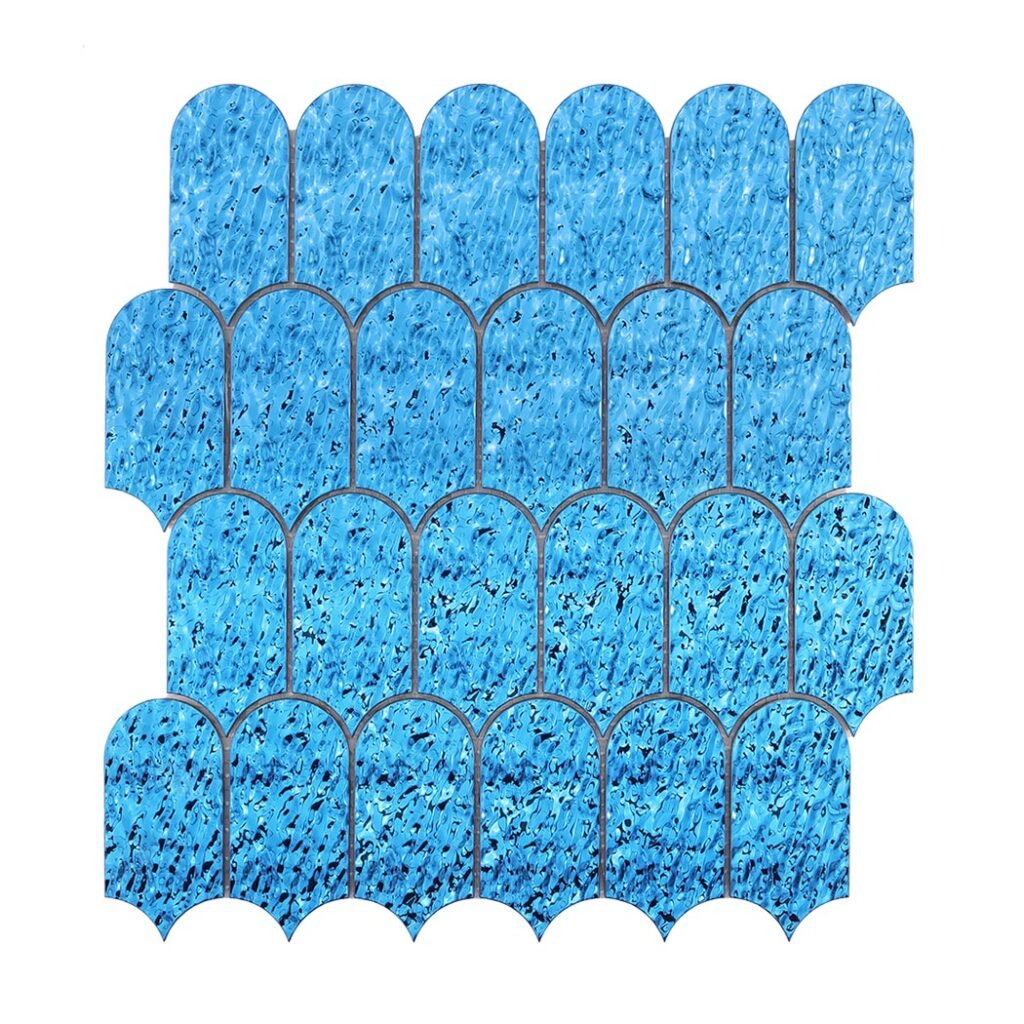 Piastrelle a mosaico in metallo – blu, a ventaglio, per pareti
