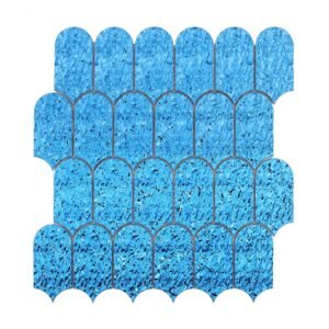 Front view of ocean blue ripple scallop mosaic tile sheet