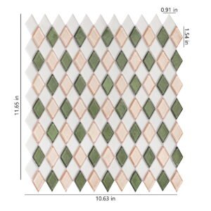 Mosaïque en verre – vert / rose, motif damier, en losange