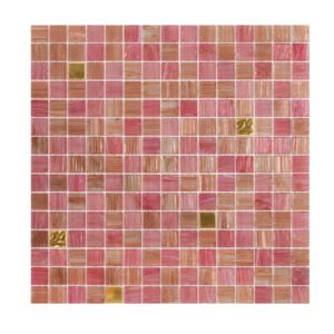 Pink mosaic tile sheet with gold accents, arranged in a grid pattern