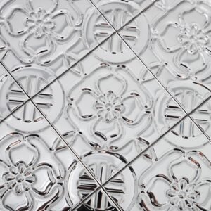 Mosaikfliesen aus Edelstahl – Silberfarben, Quadrate, geprägte Oberfläche, Spiegeloptik