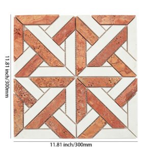 Travertinmosaikfliesen – Weiß / Rot, geometrisches Muster, für Böden