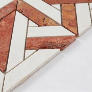 Travertinmosaikfliesen – Weiß / Rot, geometrisches Muster, für Böden