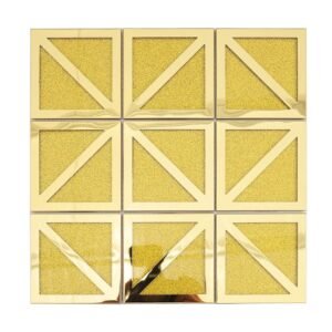 Mosaikfliesen aus Glas und Metall – Goldfarben, Quadrate, geometrisches Muster, für Wände