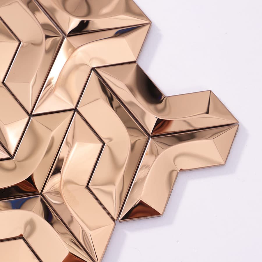 Close up of rose gold 3D wall tile corner