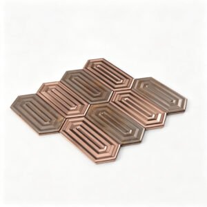 Mosaïque en acier inoxydable – or rose / cuivre, hexagonal, format allongé, pour mur