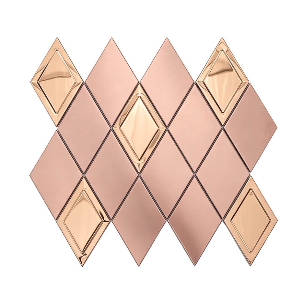 Metallmosaikfliesen – Roségold, Rauten, für Fliesenspiegel – BJ-A796342E5915