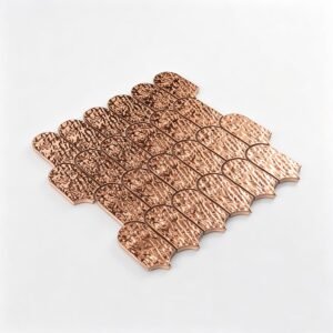 Mosaikfliesen aus Edelstahl – Roségold, Fächerform, gehämmert, für Wände