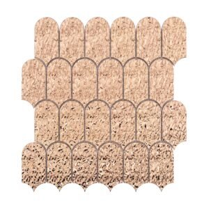 Front view of rose gold hammered scallop metal mosaic tile sheet