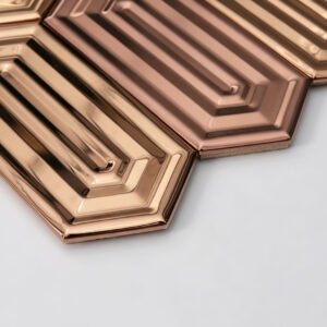 Mosaïque en métal – or rose, hexagonal, format allongé, brossé, effet miroir