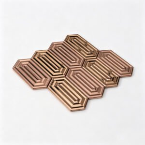 Mosaïque en métal – or rose, hexagonal, format allongé, brossé, effet miroir